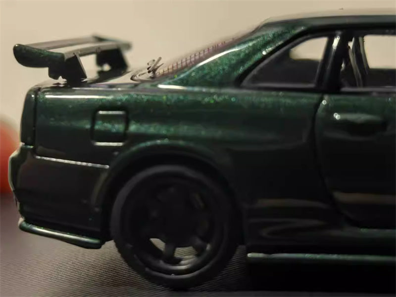 MOTORHELIX NISSAN SKYLINE GT-R R34 (NISMO) Customized Dark Green Limited Edition 699PCS ONLY 1:64 Car Pre-built Model view3