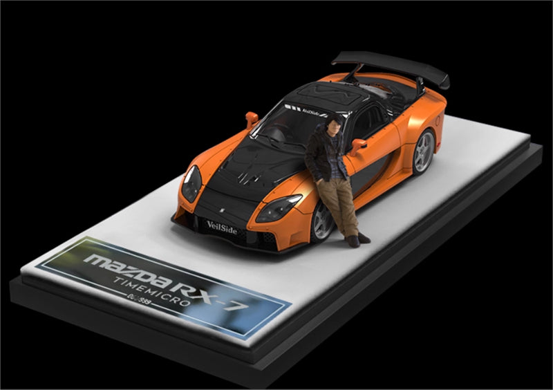 TIMEMICRO Mazda RX-7 Veilside Orange Black w/ Figure Limited Edition 999PCS ONLY 1:64 Car Pre-built Model view1