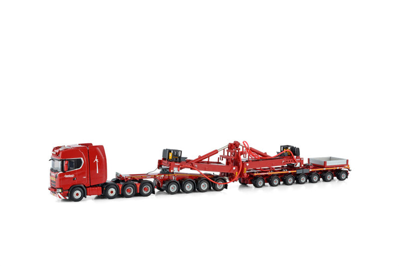 WSI SCANIA S HIGHLINE CS20H 8X4 WIND MILL TRAILER WITH 4 AXLE DOLLY - 7 AXLE NOOTEBOOM RED LINE 1/50 DIECAST Truck Lorry