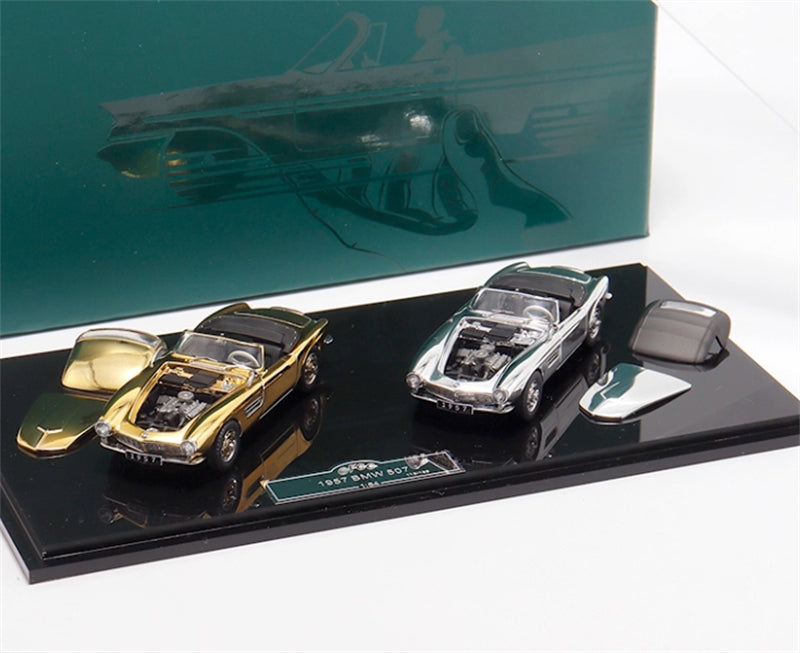 GFCC BMW 507 Roadster Retro Car 1957 Convertible Gold and silver Dual car set 1:64 car Pre-built Model view6