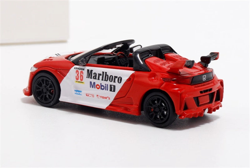 Mortal Honda S660 Mugen Convertible Wide body modified version Small tail wing Marlboro coating - with top cover 1:64 Car Pre-built Model view5