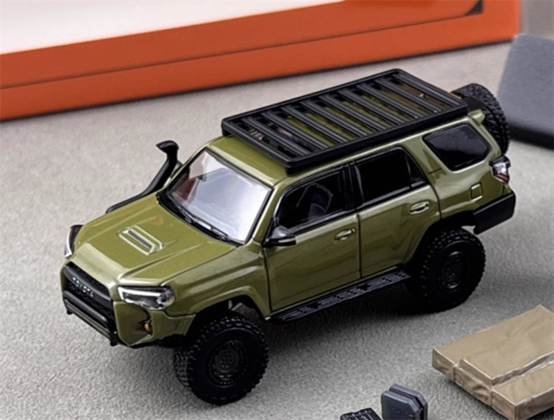 GCD Toyota 4Runner TRD PRO Overland SUV Modified Version Green w/ 13 Parts LHD 1:64 Car Pre-built Model view1