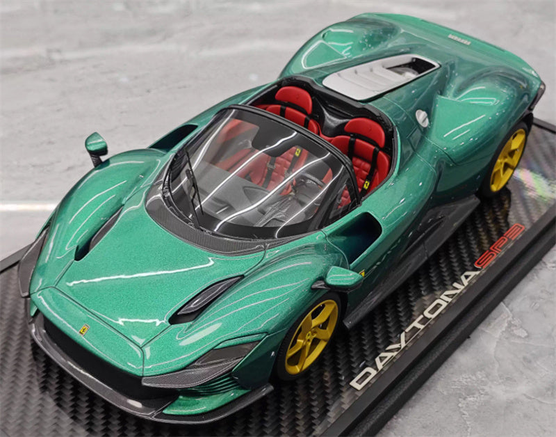 BBR MODELS Ferrari SP3 Daytona convertible Sapphire Green Gold Wheel Black Card Carbon fiber base Limited Edition 10PCS ONLY 1:18 Car Pre-built Model view1