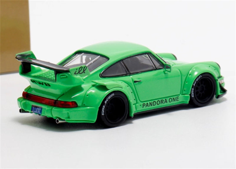 Star Model Porsche RWB 964 GT Tail Wing Edition Limited Edition Neon Green w/ Figure w/ Accessories Pack 1:64 Car Pre-built Model view4