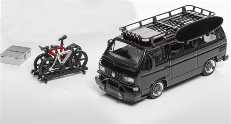 Mortal VW T3 Magway van Exhibition Edition Black - with Accessories 1:64 Car Pre-built Model view4