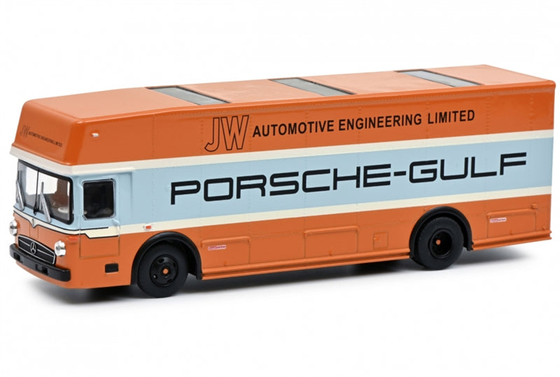 Schuco Mercedes Benz O317 Race Car Transporter Porsche Gulf Orange 1968 1:64 Car Pre-built Model