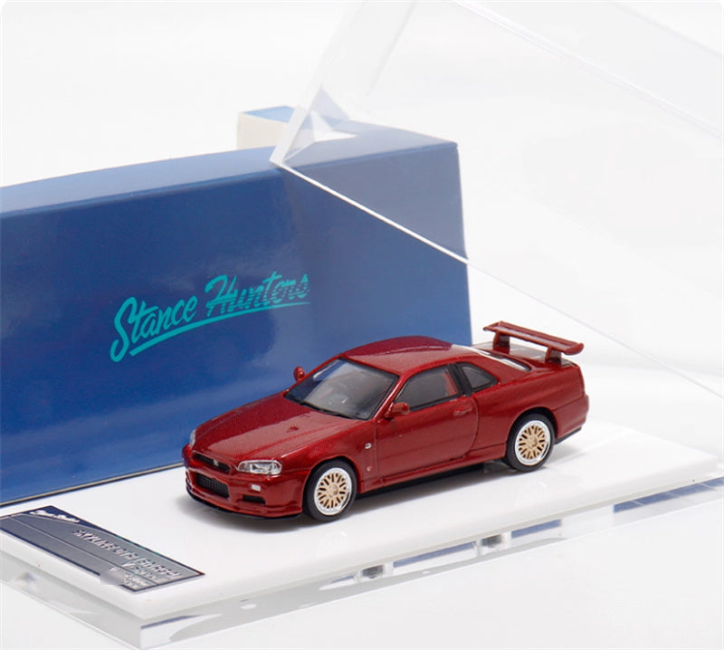 Stance Hunters Nissan Skyline GTR BNR34 V-SPEC-II Red Carbon BBS Wheel Limited Edition 499PCS ONLY 1:64 Car Pre-built Model view4