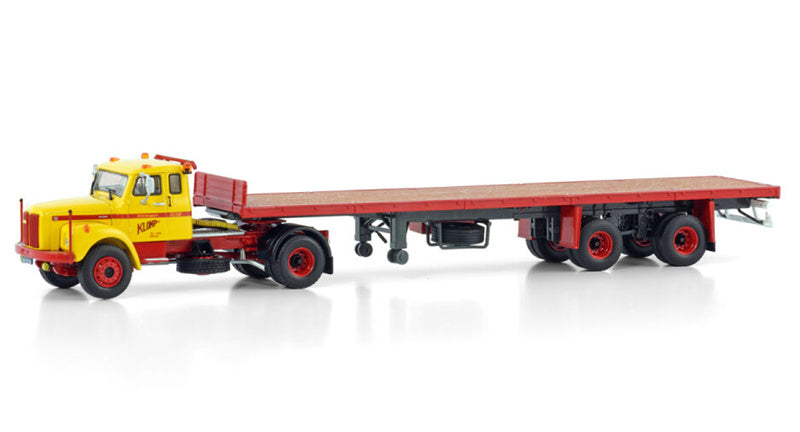 WSI SCANIA L110 SLEEPER CAB TORPEDO CLASSIC FLATBAD TRAILER - 2 AXLE Klomp 1:50 Truck Pre-built Model