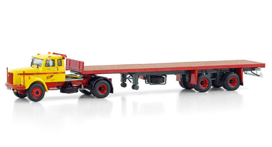 WSI SCANIA L110 SLEEPER CAB TORPEDO CLASSIC FLATBAD TRAILER - 2 AXLE Klomp 1:50 Truck Pre-built Model