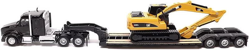 1:87 Cat  Excavator w/ Black Lowboy Trailer Caterpillar Set Diecast Model