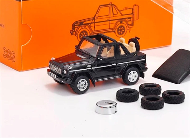 GCD Mercedes benz G500 two-door short-wheelbase convertible off-road with roof comes with 4 tires black LHD 1:64 Car Pre-built Model view7