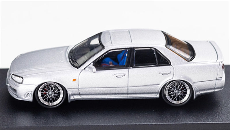 Mortal Nissan GTR ER34 25GT SKYLINE URAS Modified Edition Silver Small Tail Wing Edition Limited Edition 1:64 Car Pre-built Model view6