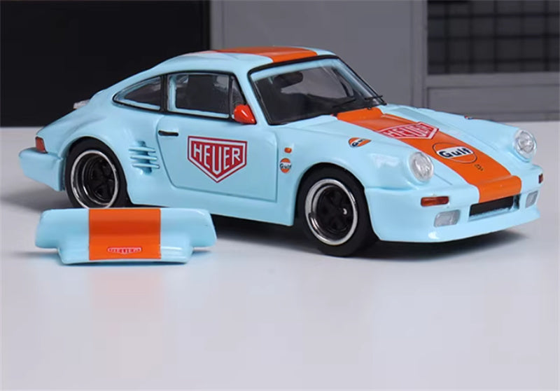 Master Porsche 911 930 Turbo Black Bird HEC Exhibition Limited GULF Blue 1:64 Car Pre-built Airliner Model Display view4