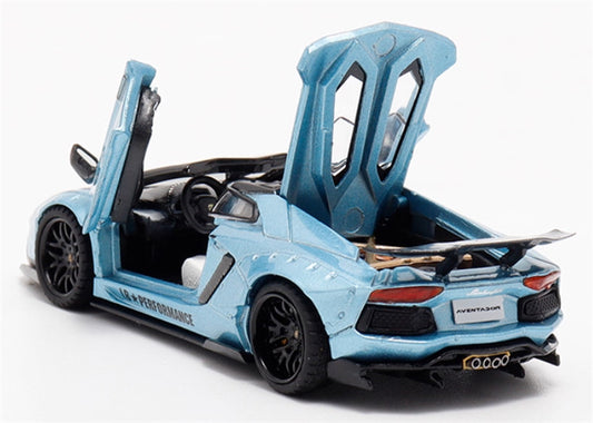 Rhino Model Lamborghini AVENTADOR LP700-4 LBWK Supercar Full Open Edition Limited Edition 500PCS ONLY ice blue - Black Wheel 1:64 Car Pre-built Model view2