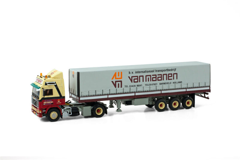 WSI VOLVO F12 GLOBETROTTER 4X2 CLASSIC CURTAINSIDE TRAILER - 3 AXLE Van Maanen 1:50 Truck Pre-built Model