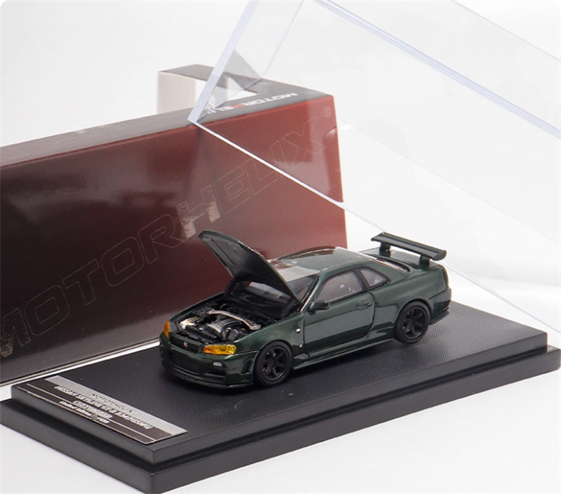 MOTORHELIX NISSAN SKYLINE GT-R R34 (NISMO) Customized Dark Green Limited Edition 699PCS ONLY 1:64 Car Pre-built Model view11