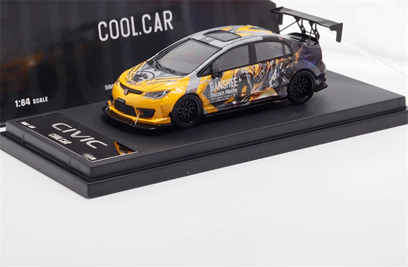 COOL.CAR Honda Civic FD2 explosive redesign mecha livery Yellow regular version Limited Edition 500PCS ONLY 1:64 Car Pre-built Model view1