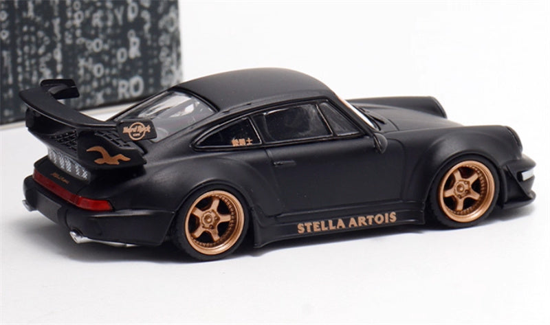 DECODE Porsche RWB 964 matte black gold wheel RAUH - Welt 1:64 Car Pre-built Model view4
