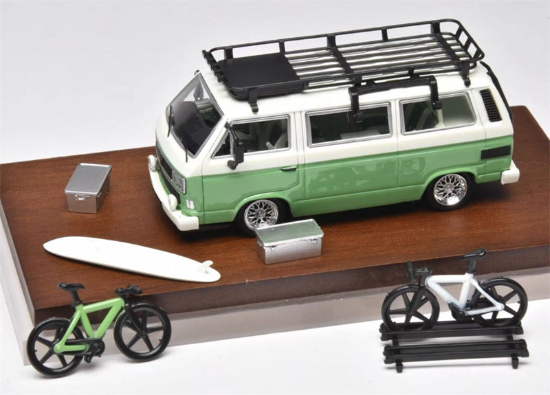 Mortal Volkswagen VW T3 Magway van BBS Lowered Version with accessories GREEN/CREAM Limited Edition 499PCS ONLY 1:64 Car Pre-built Model view5