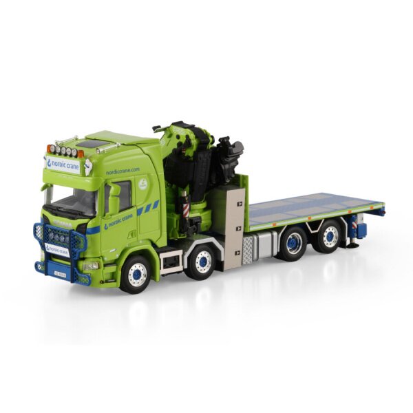 1:50 SCANIA NORDIC CRANE R CR20H FLATBED TRUCK 8X2 W/ FASSI 1100 + JIB WSI Green Diecast Model