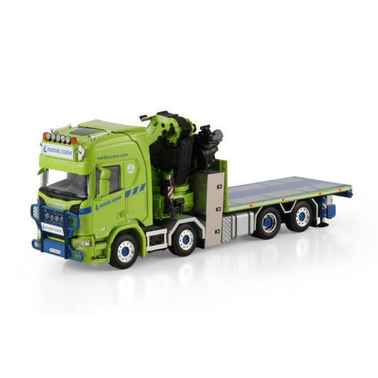 1:50 SCANIA NORDIC CRANE R CR20H FLATBED TRUCK 8X2 W/ FASSI 1100 + JIB WSI Green Diecast Model