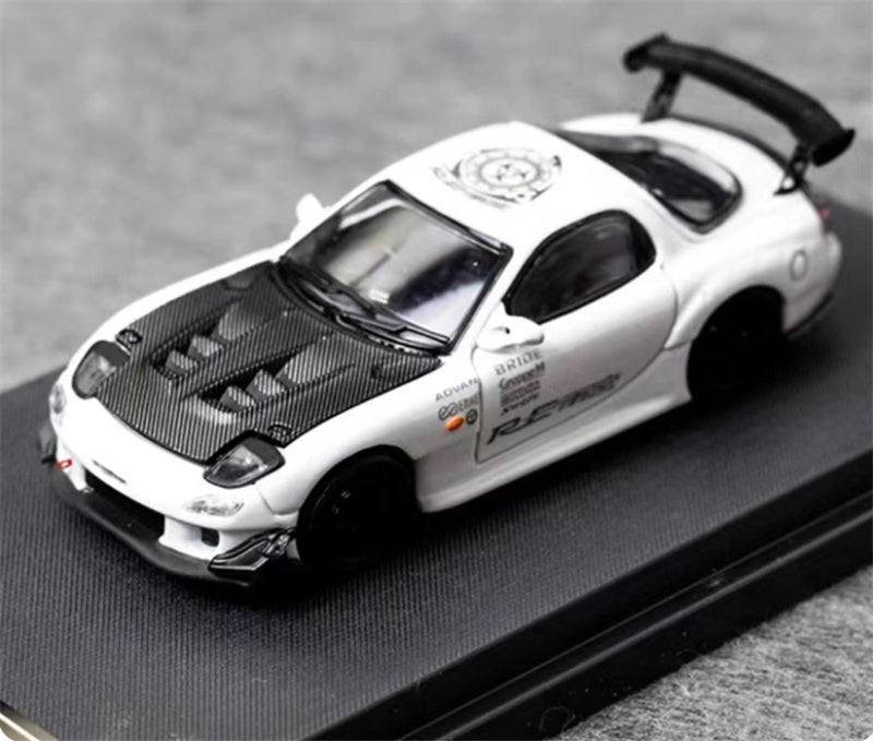 Master Mazda RX7 Amemiya FD3S White Black Carbon Cover 1:64 Car Pre-built Airliner Model Display view1