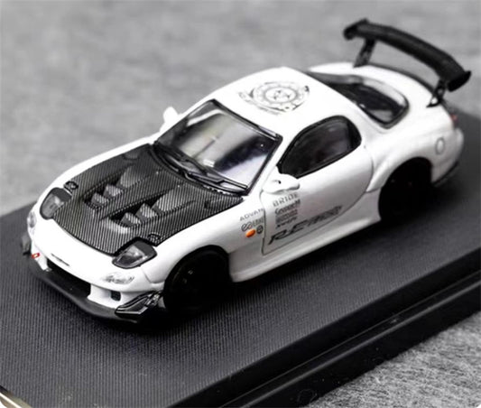 Master Mazda RX7 Amemiya FD3S White Black Carbon Cover 1:64 Car Pre-built Airliner Model Display view1