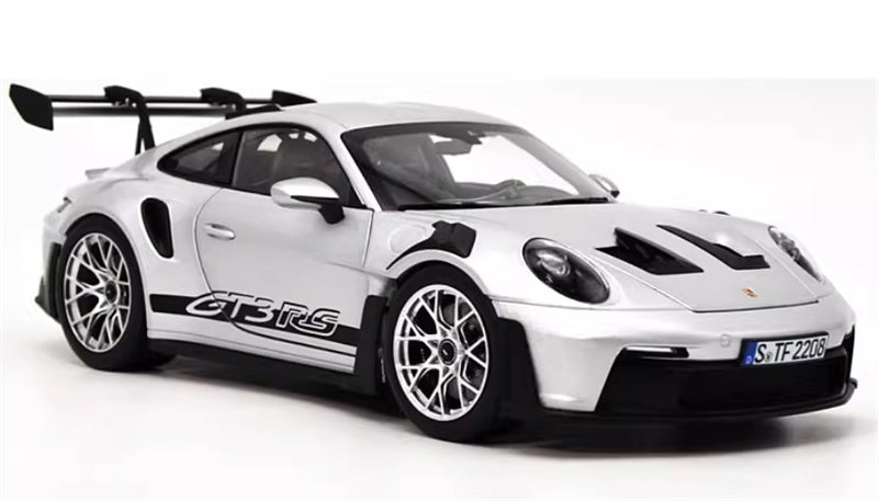 NOREV 2022 Porsche 911 GT3 RS GT Coupe Silver Silver top cover 1:18 Car Pre-built Model view2