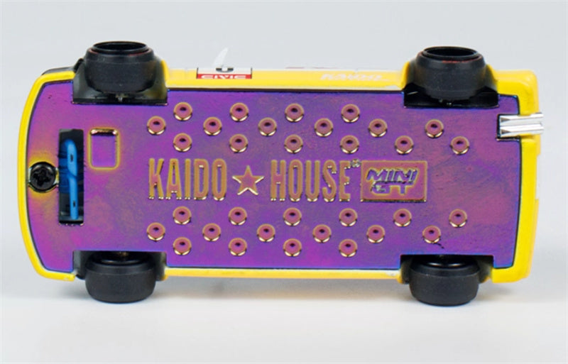 KaidoHouse x MiniGT Honda Civic EF KANJO V1 #0 White yellow color box packaging 1:64 Car Pre-built Model view3