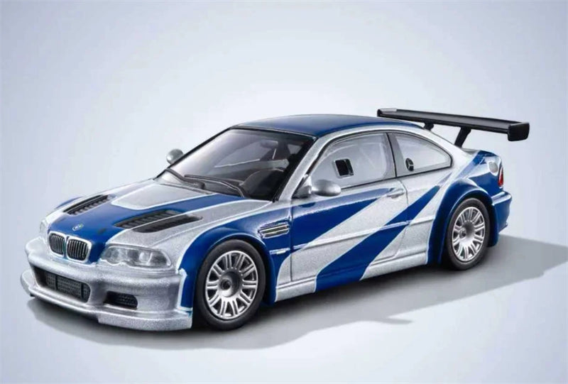 1:64 BMW M3 E46 GTR Silver with Blue Stripes Almost Real DIECAST Model