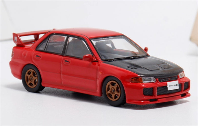 mymodelcollect Mitsubishi Lancer EVO III modified version Red carbon cover Limited Edition 999PCS ONLY 1:64 Car Pre-built Model view4