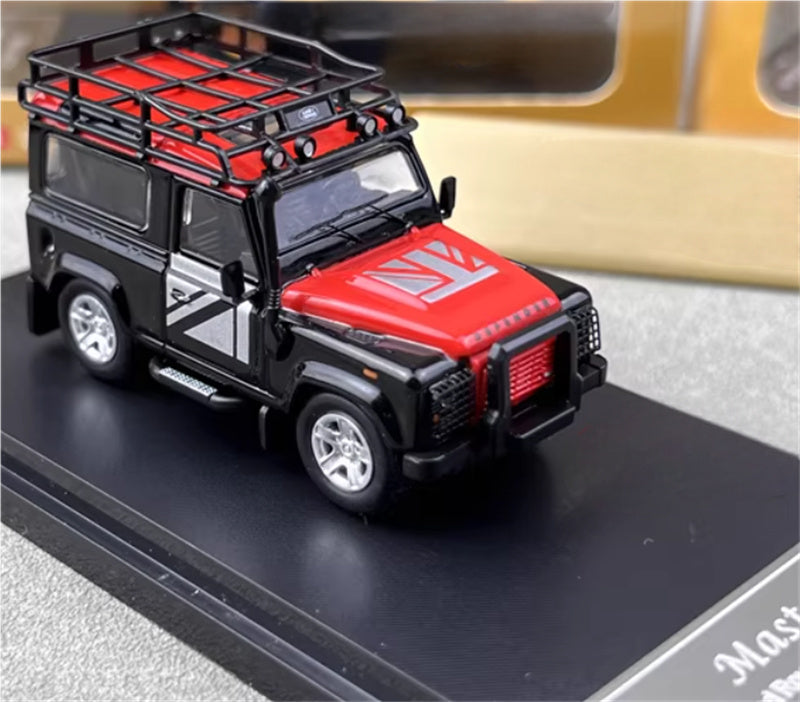 Master Land Rover Defender 90 Black red lid with Accessories 1:64 Car Pre-built Airliner Model Display view3