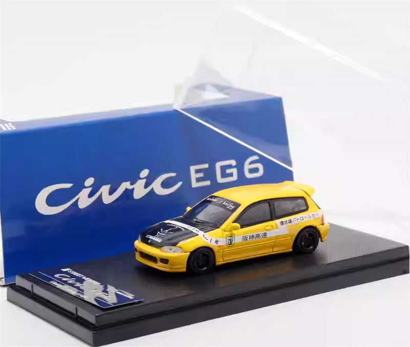 SW Honda Civic EG6 Yellow Hanshin Expressway Limited Edition 499PCS ONLY 1:64 Car Pre-built Model view6