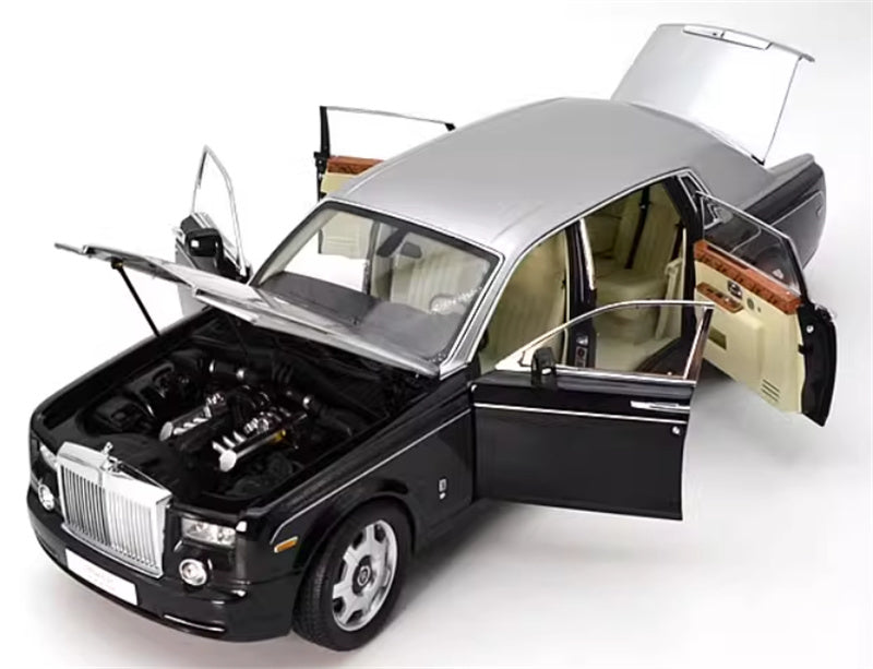 KYOSHO Rolls Royce Phantom Extended Edition Black silver dual color Silver emblem off white interior 1:18 Car Pre-built Model view7