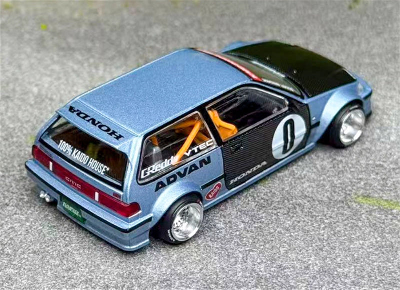 KaidoHouse x MiniGT Honda Civic EF Kaido Roulette V1 blue color box packaging 1:64 Car Pre-built Model view4