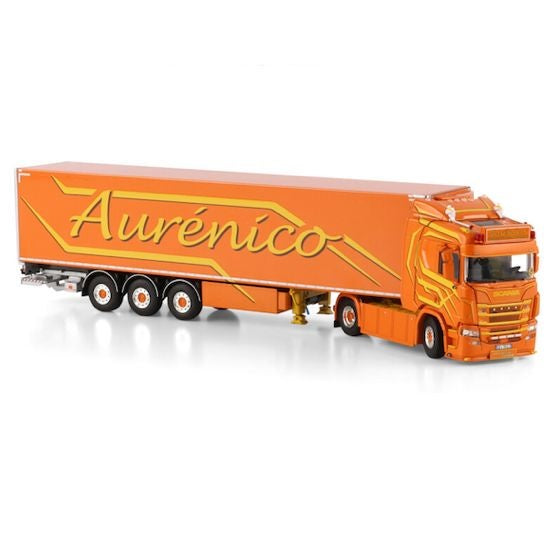 1:50 SCANIA AURNICO R CS20N 4X2 REEFER TRAILER 3 AXLE WSI  Orange Diecast Model