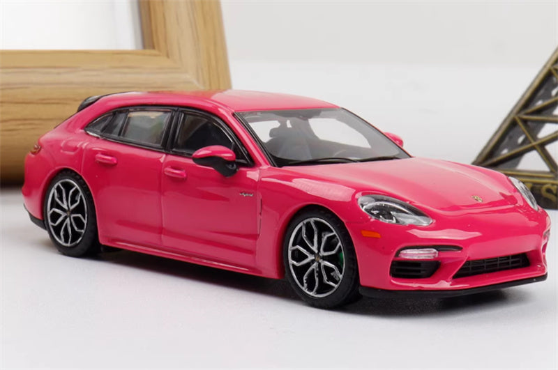 Liberty 64 Porsche Panamera Turbo S rose pink w/ Figure and wheels 1:64 Car Pre-built Airliner Model Display view1