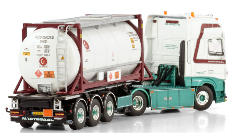 WSI  DAF XF SUPER SPACE CAB MY2017 4X2 30FT CONTAINER TRAILER - 3 AXLE + 20FT TANK CONTAINER Jan Nagtegaal Transport 1:50 Truck Pre-built Model