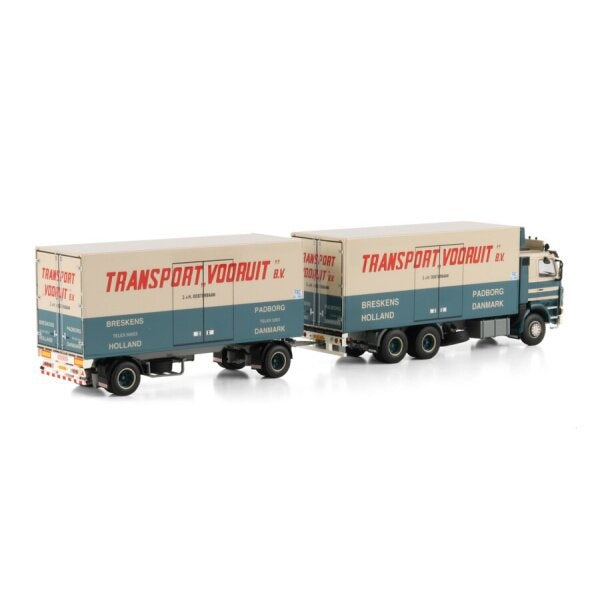 1:50 SCANIA Transport Vooruit 3 Series 6X2 REEFER DRAWBAR TURNTABLE TRAILER 5 AXLE WSI Diecast Model