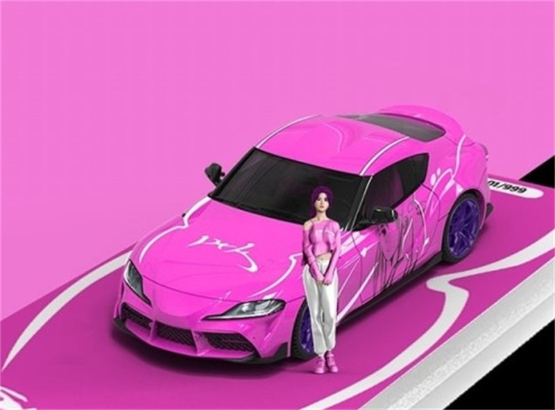 TimeMicro Toyota Supra A90 Pink Girl w/ Figure Version Limited Edition 999PCS ONLY 1:64 car Pre-built Model view1