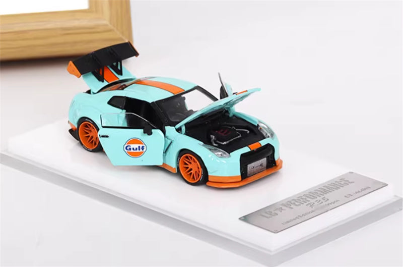 Oldtime Model Nissan GTR R35 LB PERFORMANCE wide body modification GULF 1:64 Car Pre-built Airliner Model Display view8