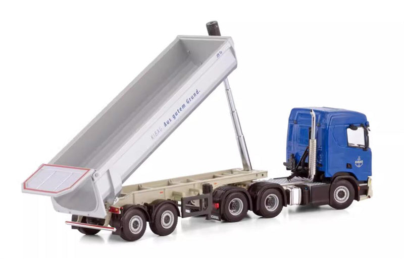 WSI SCANIA R NORMAL CR20N 6X4 HALFPIPE TIPPER TRAILER - 3 AXLE KIBAG 1:50  Truck Pre-built Model