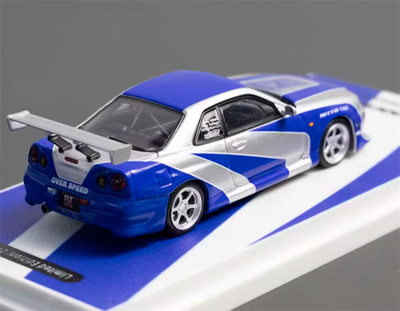 TIMEMICRO Nissan Skyline GT-R R34 Blue Silver NFS Edition Limited Edition 999PCS ONLY 1:64 Car Pre-built Model view4