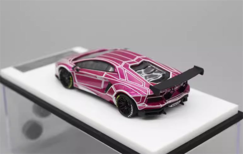 KING MODEL Lamborghini LP700 AVENTADOR Burst Pattern Luminous Edition Electroplating Pink w/ wheels 1:64 Car Pre-built Model view3
