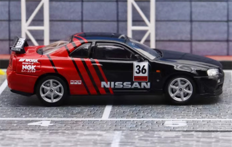 Stance Hunters Nissan Skyline GTR BNR34 V-SPEC-II Advan coating Limited Edition 599PCS ONLY HKS 1:64 Car Pre-built Model view3