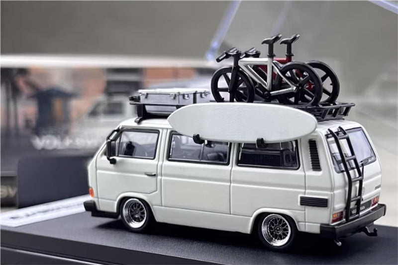 Mortal Model Volkswagen T3 Van BBS Low lying version White with Accessories 1:64 Car Pre-built Airliner Model Display view2