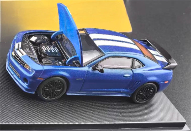 Fine works 64 Chevrolet Camaro Blue hardtop white stripes black wheel Limited Edition 1:64 Car Pre-built Model view1