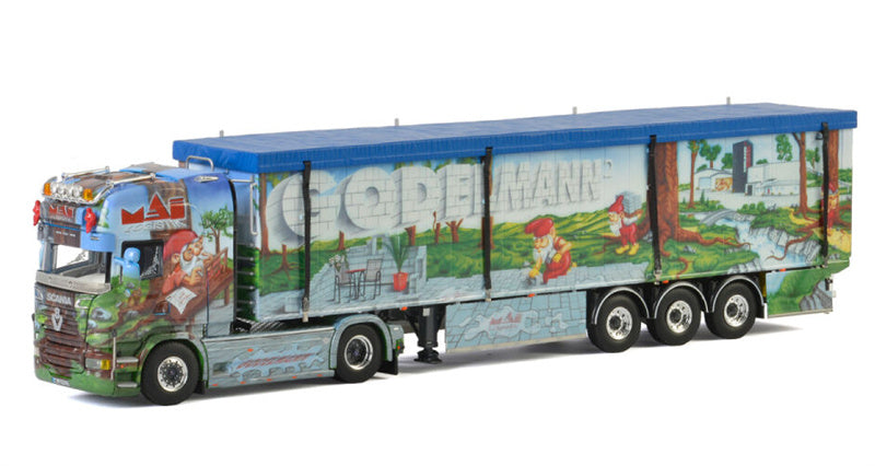 WSI SCANIA STREAMLINE TOPLINE 4x2 VOLUME TRAILER / CARGO FLOOR - 3 AXLE Mai Logistik GODELMANN 1:50 Truck Pre-built Model