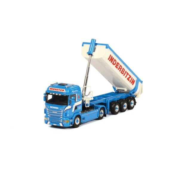 1:50 SCANIA INDERBITZIN R6 4X2 HALF PIPE TRAILER 3 AXLE WSI  Blue DIECAST Model