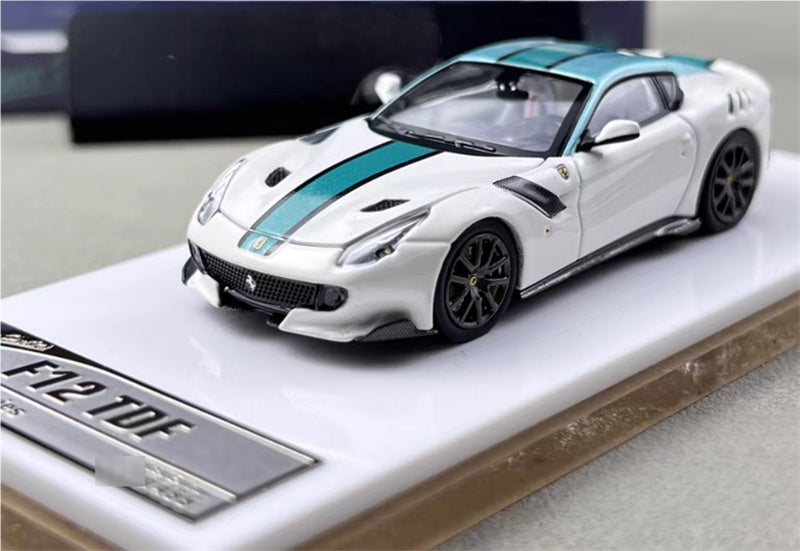 Stance Hunters Ferrari F12 TDF Supercar Limited Edition 499PCS ONLY White - green stripes 1:64 Car Pre-built Model view1